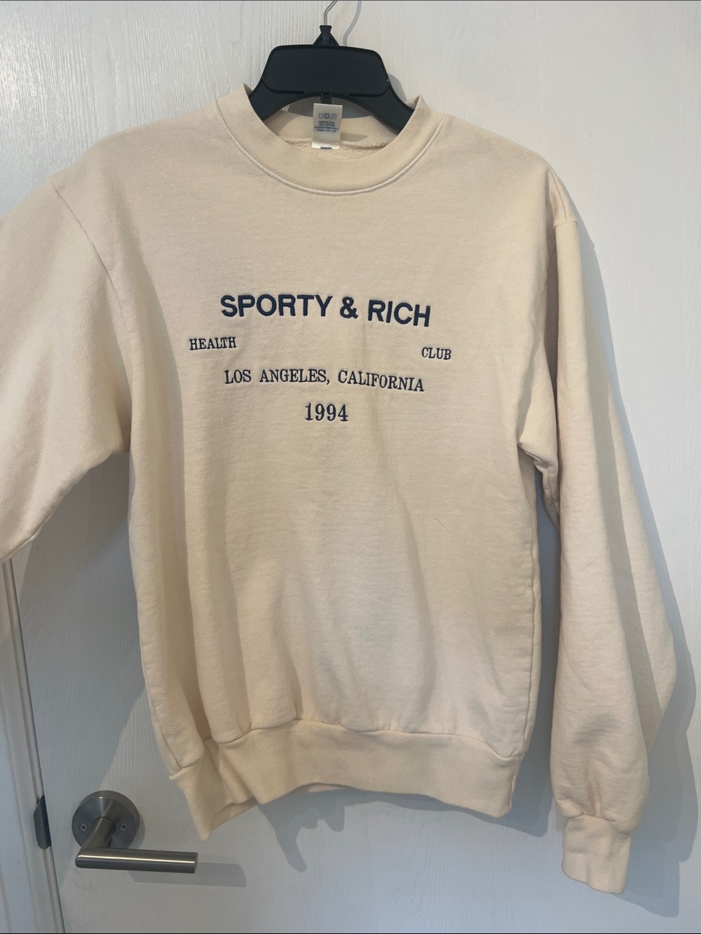 Sporty & Rich LA Health Club Embroidered Unisex Sweatshirt in Cream - Picture 6 of 12